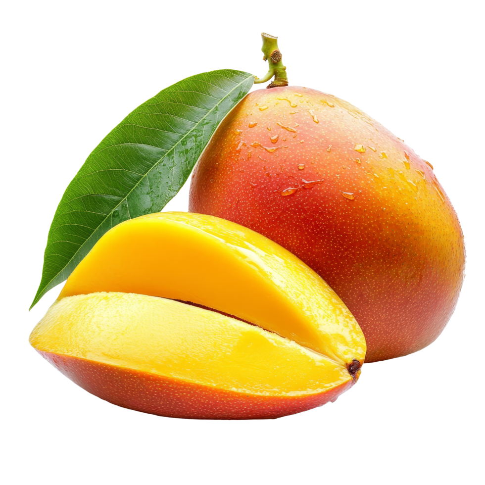 Fresh organic mango with luscious flesh and vibrant skin on a clean transparent background for healthy cooking ideas, Fresh organic mango on a transparent background png
