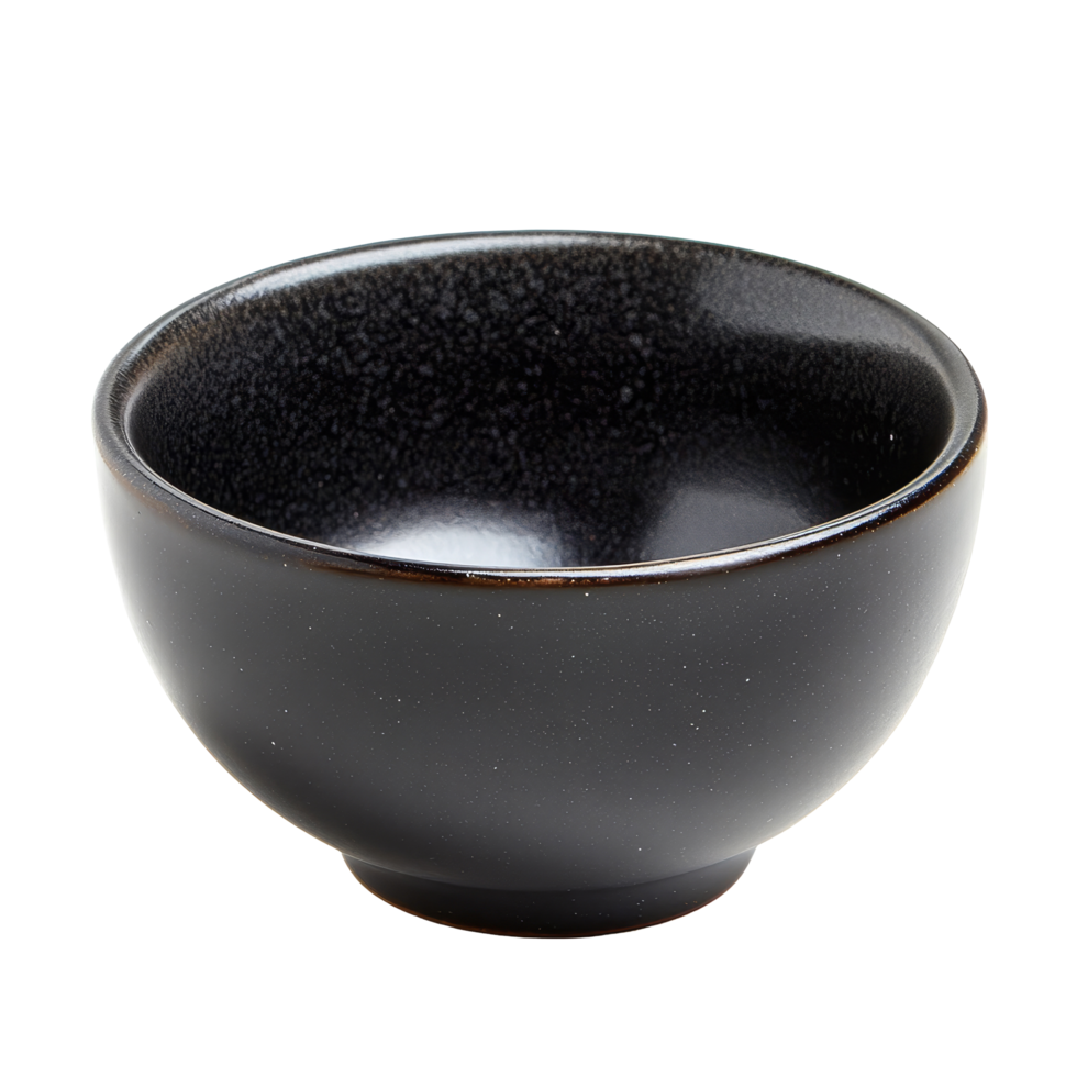 Elegant black ceramic bowl isolated on a transparent background for versatile kitchen use and styling, black ceramic bowl isolate on transparent background png