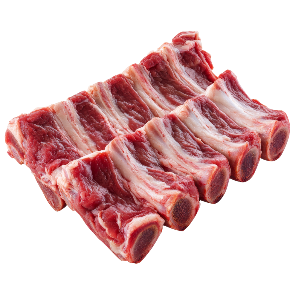 Fresh raw mutton ribs isolated on a transparent background ready for cooking or preparation in a culinary setting, Isolated fresh raw mutton ribs meat part png