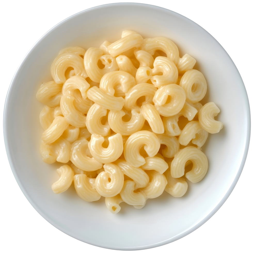 Dry macaroni pasta in a round plate on a clean transparent background, ready for cooking or crafting delicious meals, dry macaroni in a plate on transparent background png