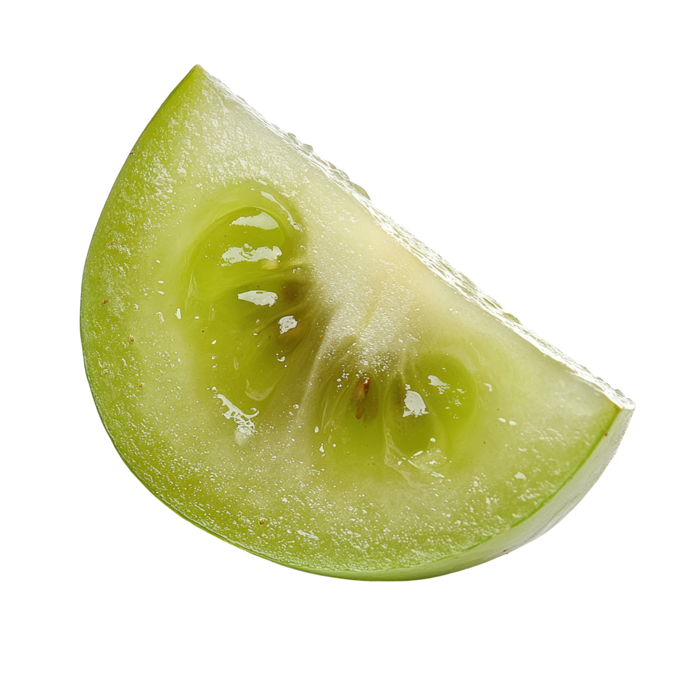 Half of a ripe green grape isolated on a transparent background with detailed texture and juice, Half of delicious ripe green grape isolated on transparent background png