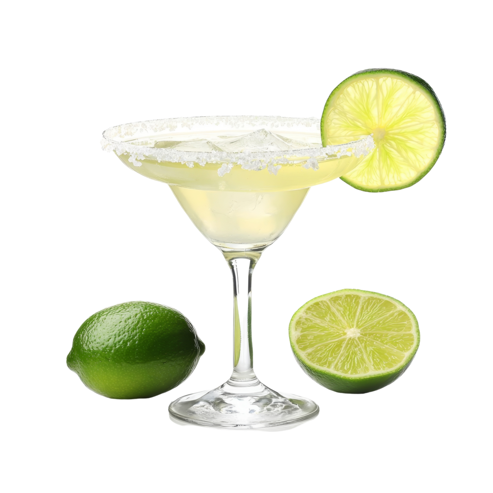 Refreshing margaritas with lime slices presented on a clean transparent background perfect for summer gatherings, margaritas with lime slice isolated on transparent background png