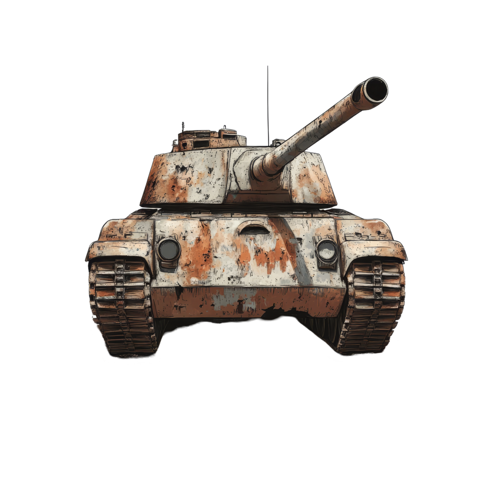 Rusty tank isolated on a transparent background showcasing weathered details and worn features, tank isolated on transparent png