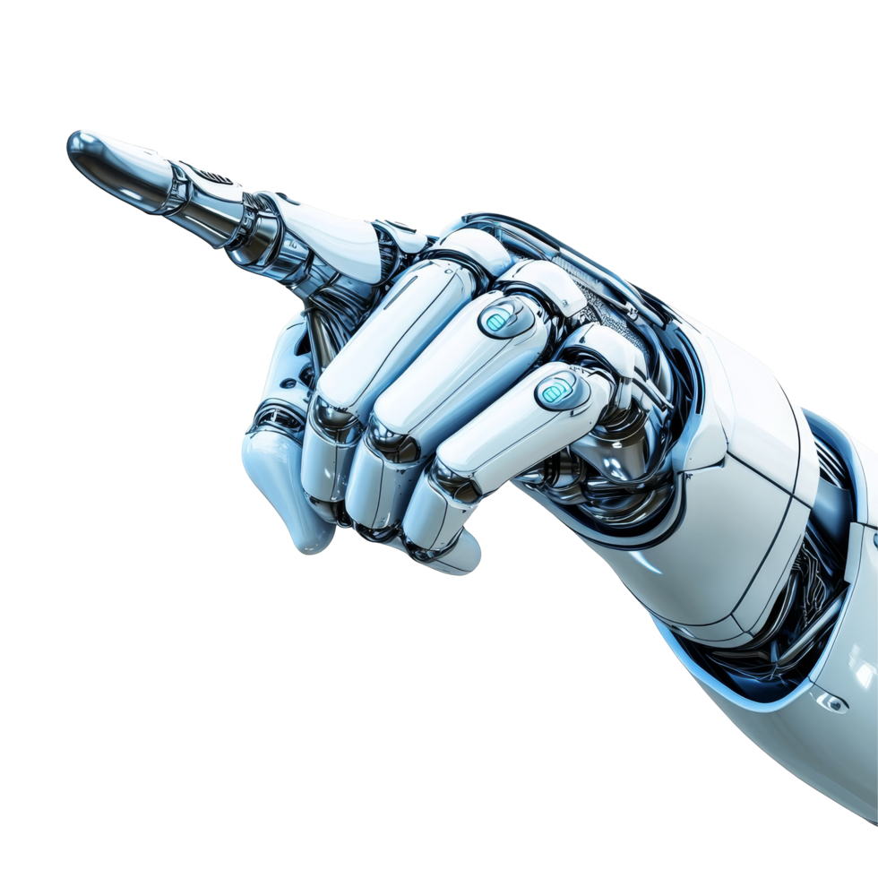 Android hand pointing gesture on a transparent background showcasing futuristic design elements, Android Hand Pointing Gesture on transparent background png