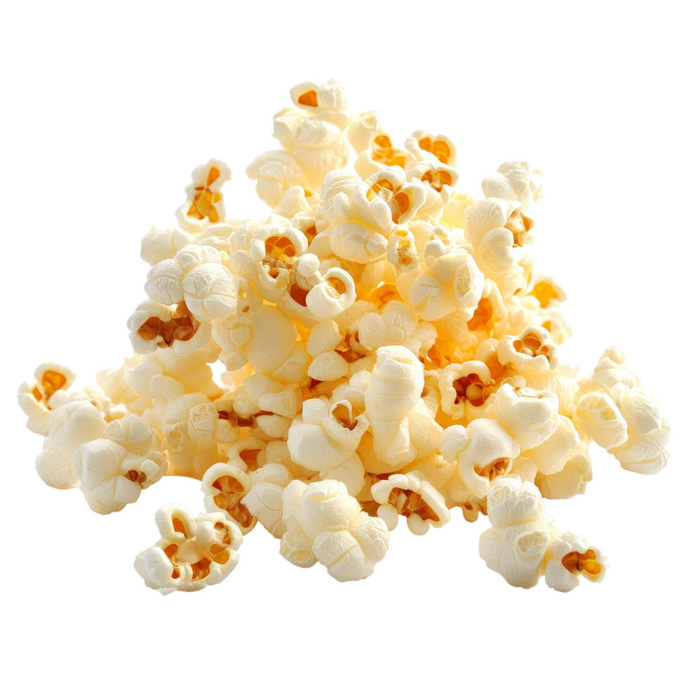 Freshly popped popcorn piled on a clean transparent background perfect for movie nights or snack cravings, Pop Corn isolated on transparent background png