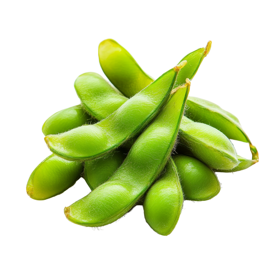 Fresh green soybeans resting on a transparent background, showcasing their vibrant color and natural texture, Green soy beans on transparent background png