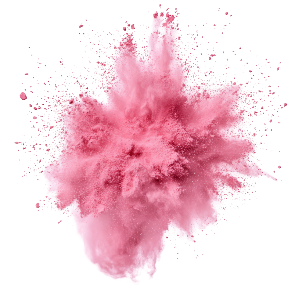 Vibrant pink powder explosion creates a dynamic visual effect against a transparent background, showcasing color and motion, pink powder pulver explosion isolated on transparent background png