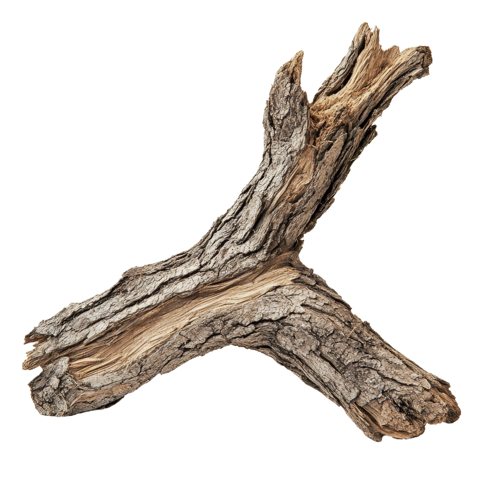 Dry tree wood branch isolated on a transparent background, showcasing natural texture and shape, Dry wood isolated on transparent background. Tree wood transparent background png