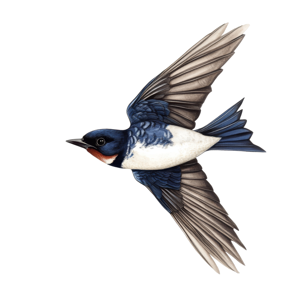 Elegant swallow bird illustrated in botanical style with detailed feathers on a pure transparent background, Swallow Bird Botanical Illustration on transparent background png