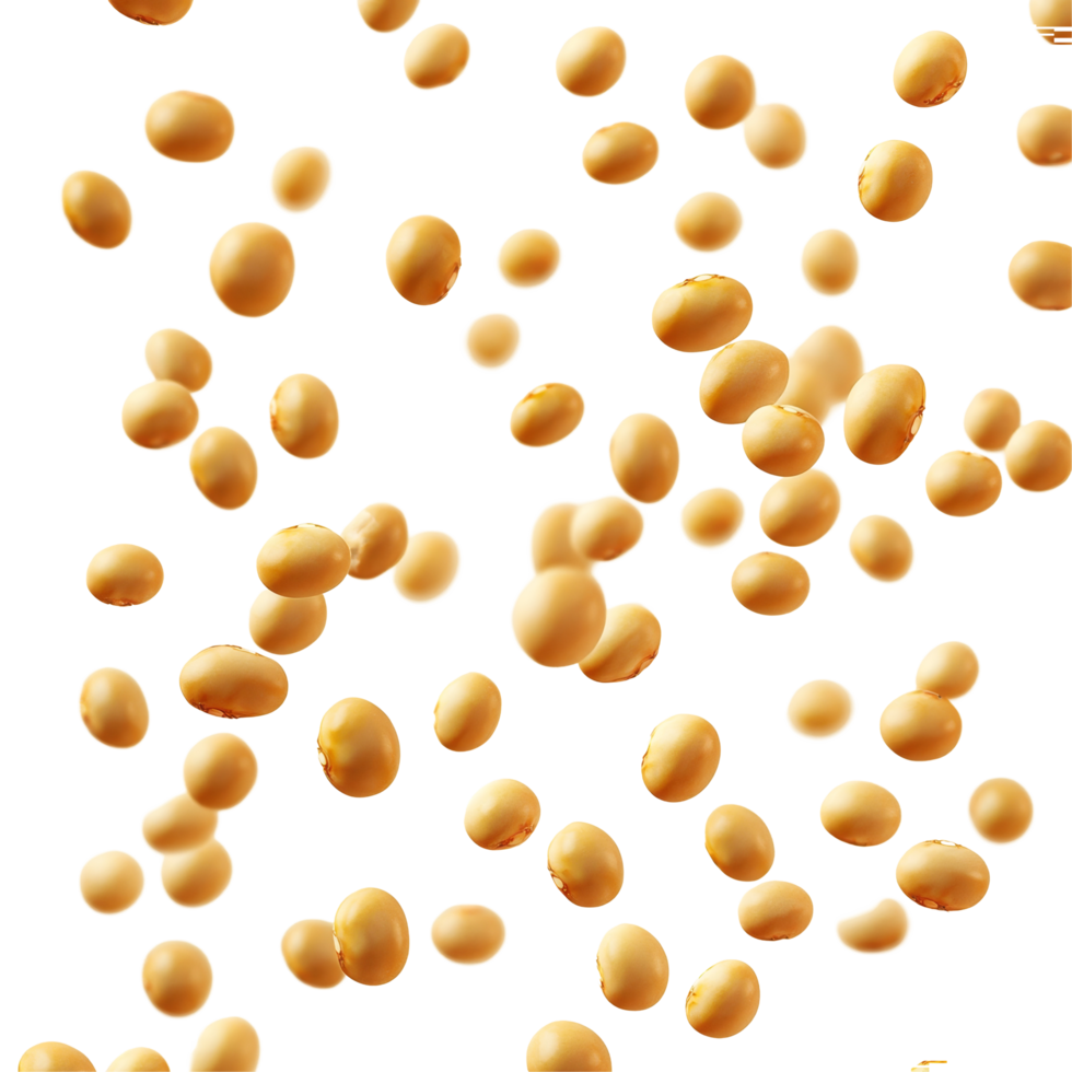 A cluster of floating soybeans isolated against a light background in a creative food concept design, Group of floating soybeans isolated png