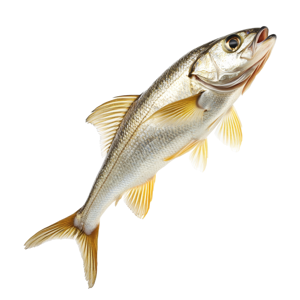 Dynamic fish leaps from water isolated on a transparent background showcasing its vibrant details and natural grace, Dynamic Fish Leap isolated on transparent background png