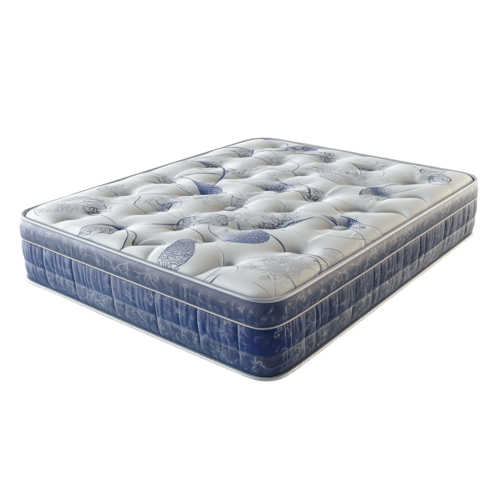 Detailed rendering of a plush mattress designed for comfort and support on a transparent background, Mattress section 3d rendering isolated on transparent background png
