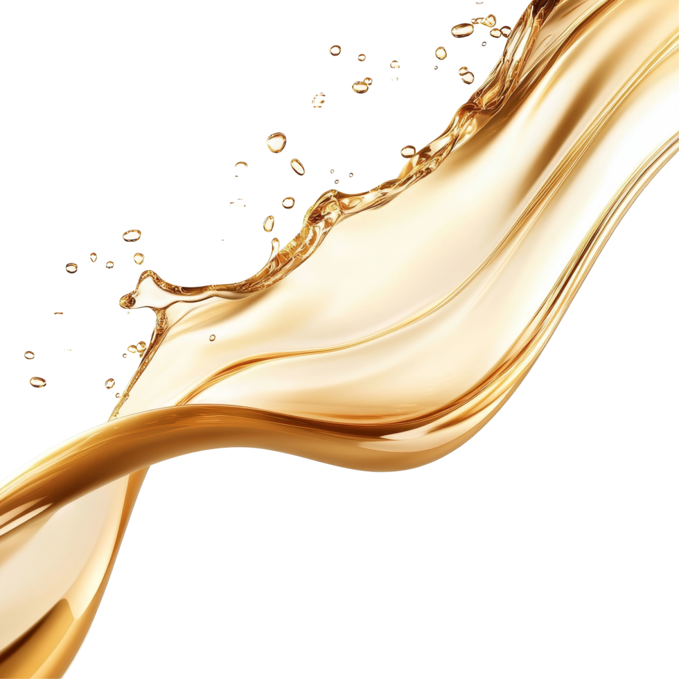 Golden liquid flowing gracefully in a wave pattern against a transparent background, gold color liquid flowing wave isolated on transparent background png