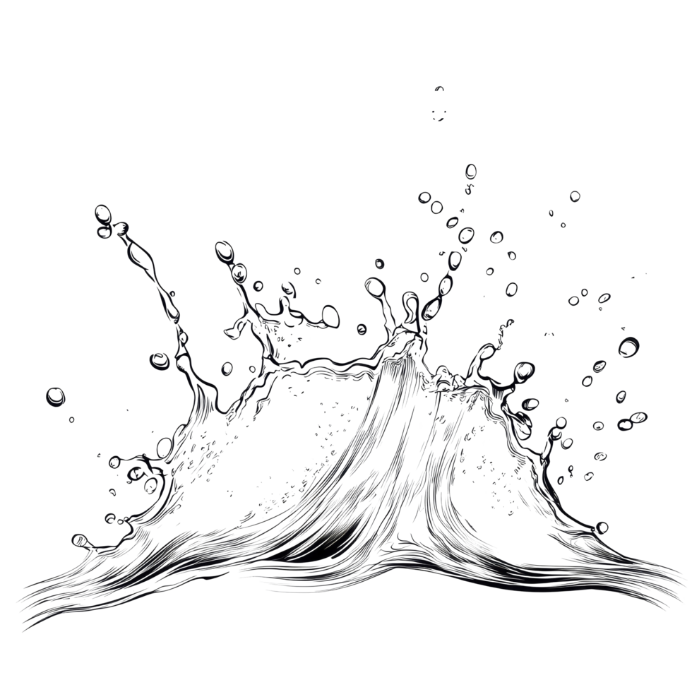 Isolated illustration of a dynamic water splash showcasing flowing and splashing motions captured in detail, Flowing water splash isolated Stock Illustration png