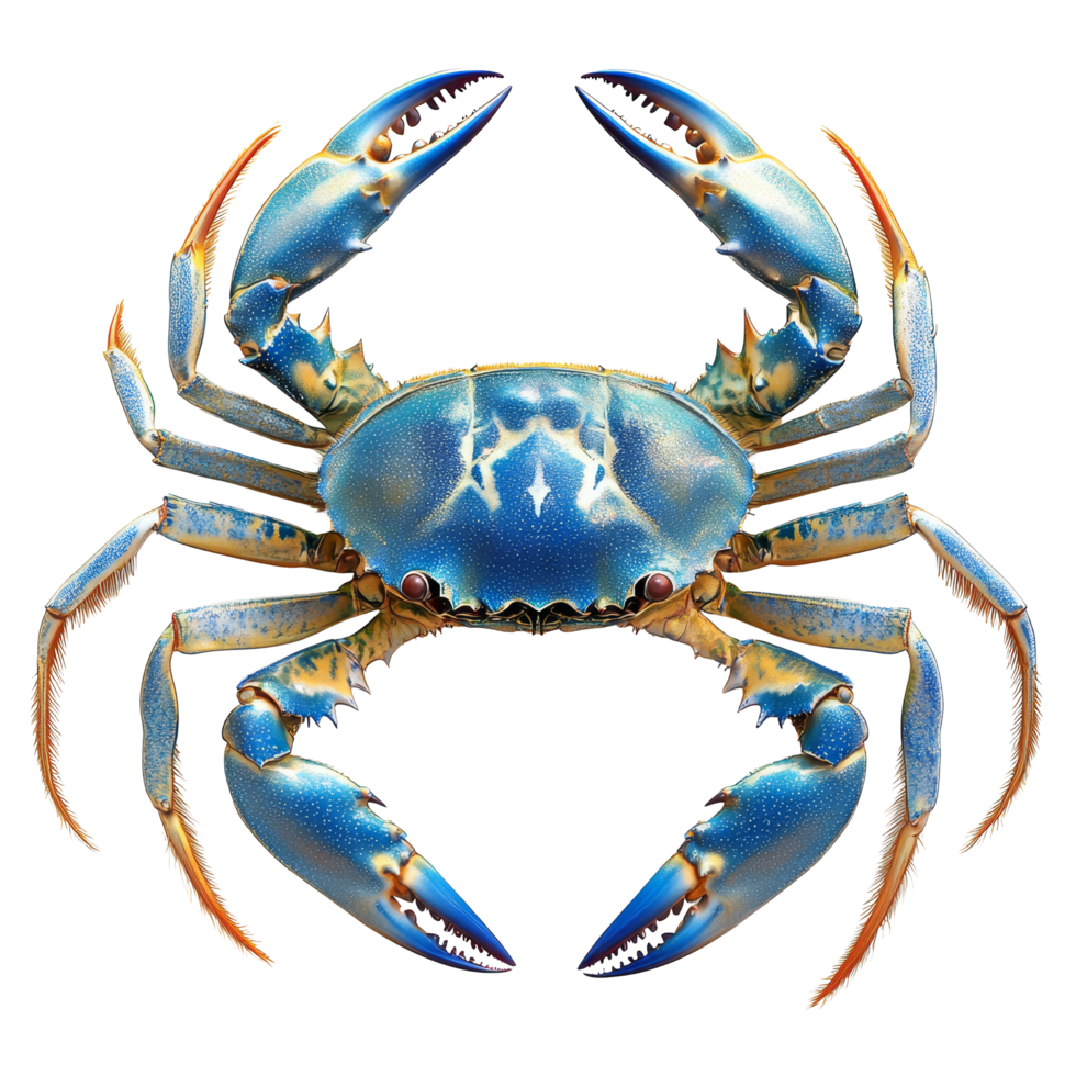 Blue crab displayed on a transparent background highlighting its vibrant colors and distinctive features, Blue crab isolated on transparent backgroundfile png