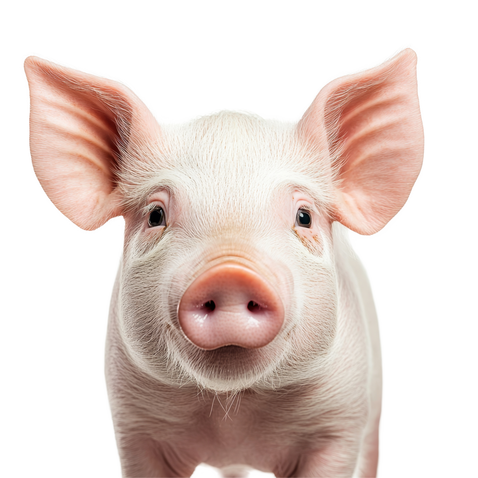 A playful piglet gazes curiously at the viewer against a bright transparent background in this charming animal portrait, Pig on transparent background png