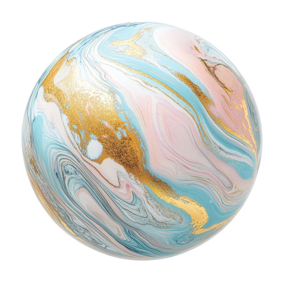 Explore the beauty of a pastel marble sphere adorned with gold accents and a stunning finish, colorful marble sphere pastel mate color with gold stain isolated on transparent background png