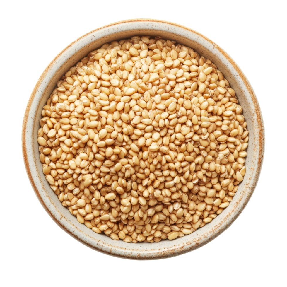 Freshly harvested sesame seeds in a ceramic bowl against a pristine transparent background for culinary use, sesame in a bowl on transparent background png