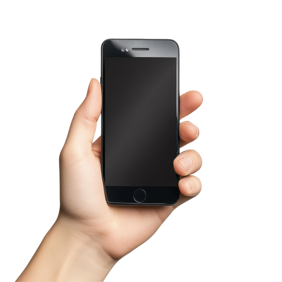 Hand holding a smartphone against a transparent background, showcasing a modern communication device in daily life, hand holding cell phone show on transparent backgroundfile png
