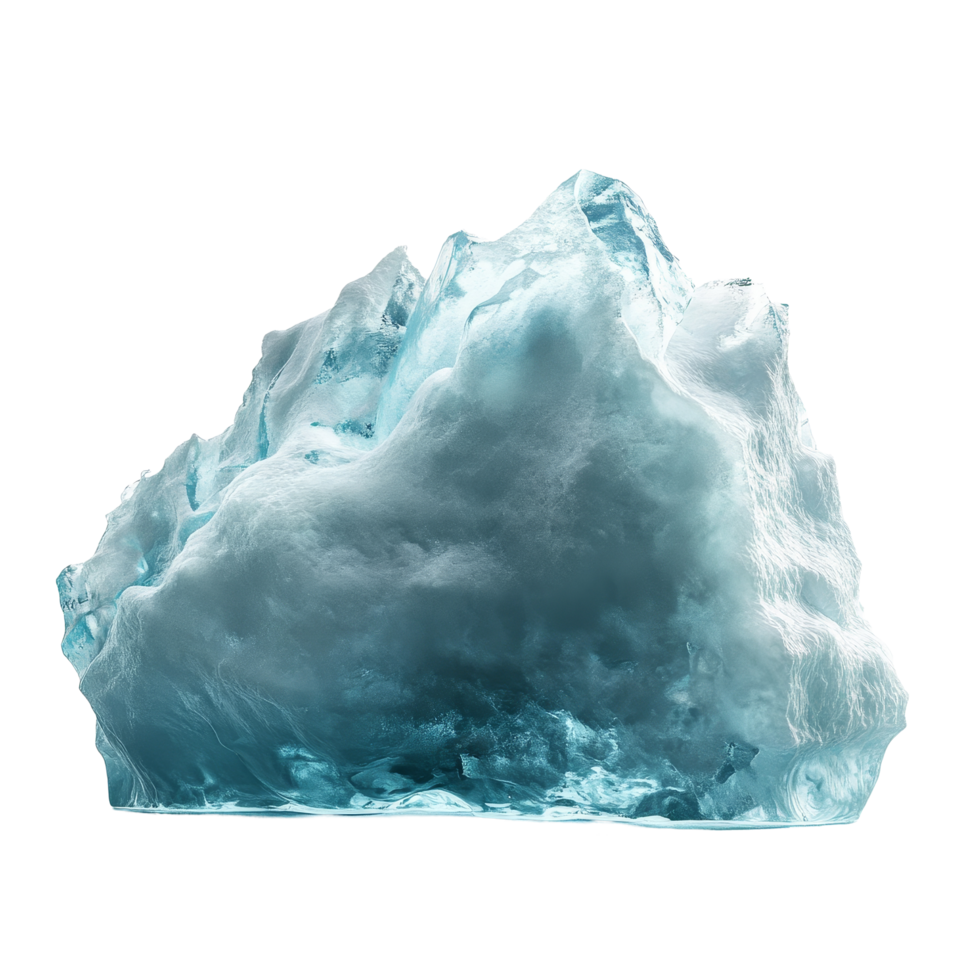 A stunning iceberg captured against a crisp transparent background highlighting its unique shape and icy textures, Iceberg on transparent background png