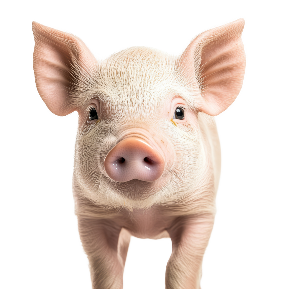 A curious piglet standing and looking directly at the camera against a transparent background, standing piglet look on camera, isolated transparent background png