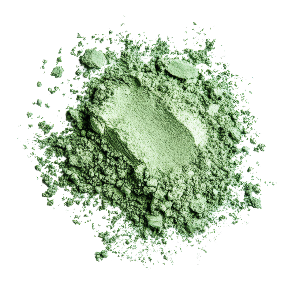 Green powder heap on a transparent background, showcasing its fine texture and vibrant color for culinary or health use, green powder heap isolated on transparent background png