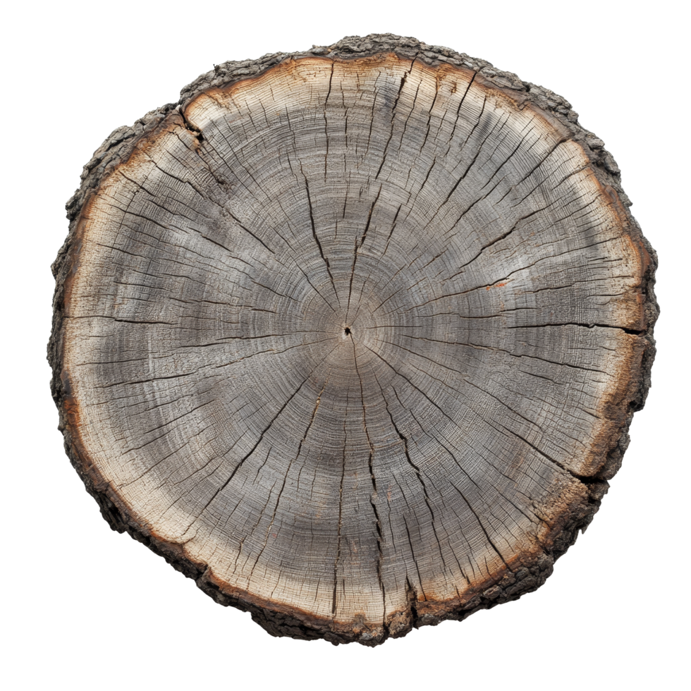 Crosscut of a tree log displaying intricate striped textures on a transparent surface, showcasing natural patterns in detail, Crosscut of a tree log with striped texture on transparent backgroundfile png