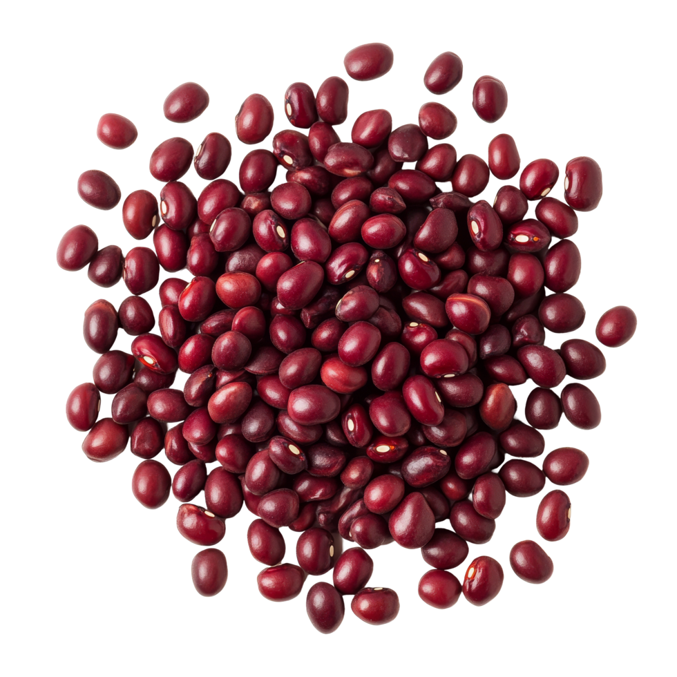 A pile of adzuki beans isolated on a clean transparent background showcasing their rich color and unique shape, Pile of adzuki beans isolated png