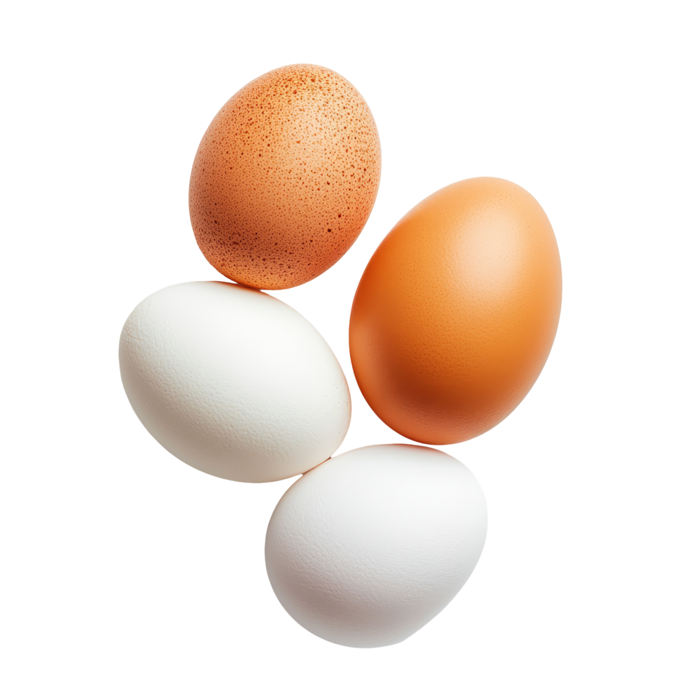 Fresh chicken eggs displayed on a clean transparent background showcasing their natural colors and textures, Tasty chicken eggs on a transparent background png