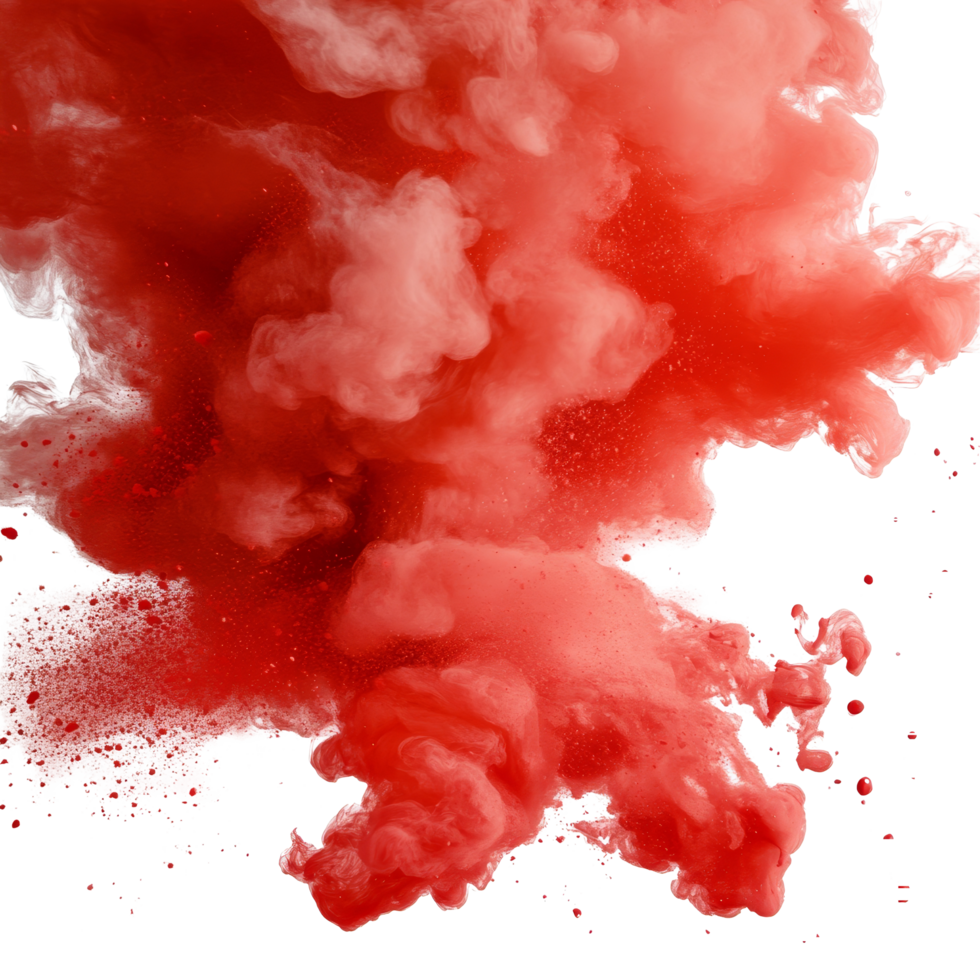Dynamic red paint explosions create striking contrasts against a clean transparent background in an artistic display, Red Paint Explosions on transparent background png