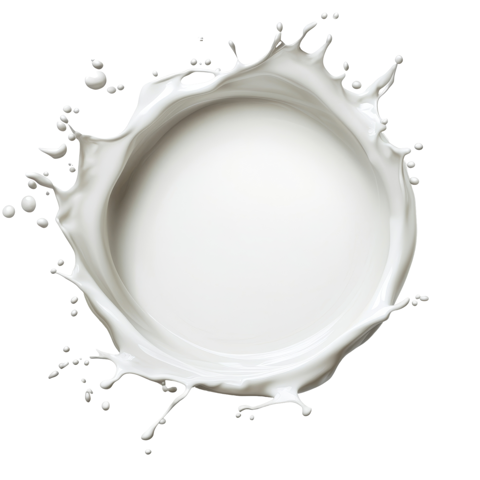 A circular splash of milk isolated on transparent background creating a dynamic visual effect in midair, Milk splash forming a circle isolated png