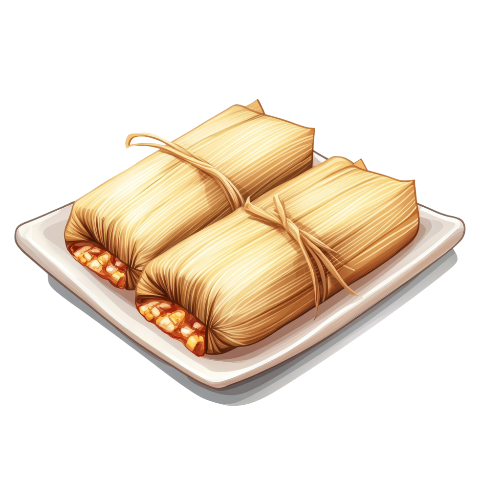 Delicious tamales served on a square plate, showcasing traditional Mexican cuisine, tamales on square plate illustration isolated on transparent background png