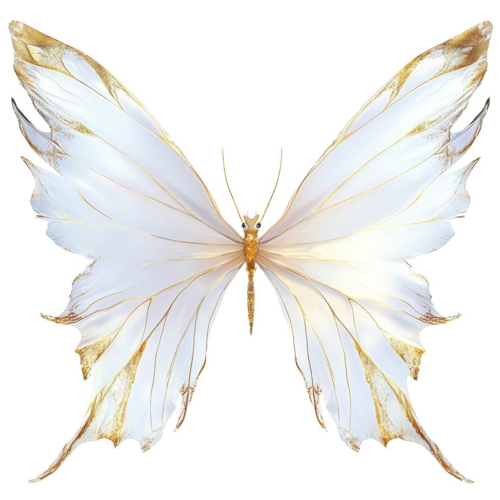 Delicate transparent fairy wings with subtle gold accents isolated on a clean background for enchanting designs, transparent Fairy Wings with Subtle Gold Accents, Isolated on transparent background png