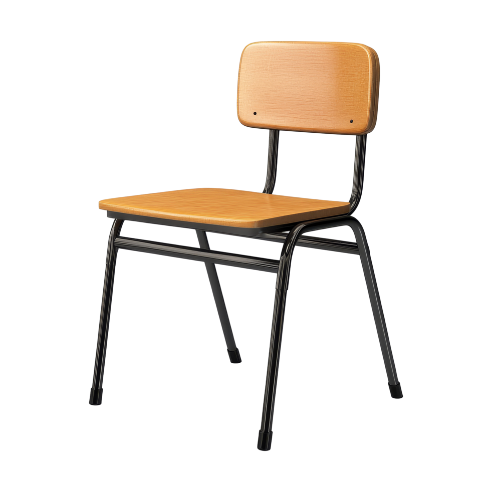 Simple wooden chair with metal frame positioned on a transparent background, highlighting its design and functionality, Chair desk isolated on transparent background png