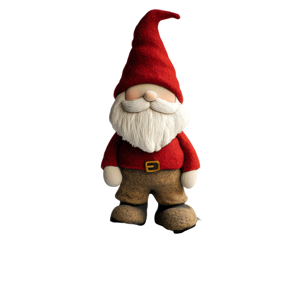 Whimsical gnome figure standing on a rocky pedestal in a bright and playful setting, Whimsical Gnome Figure Standing on Rocky Pedestal on transparent background png