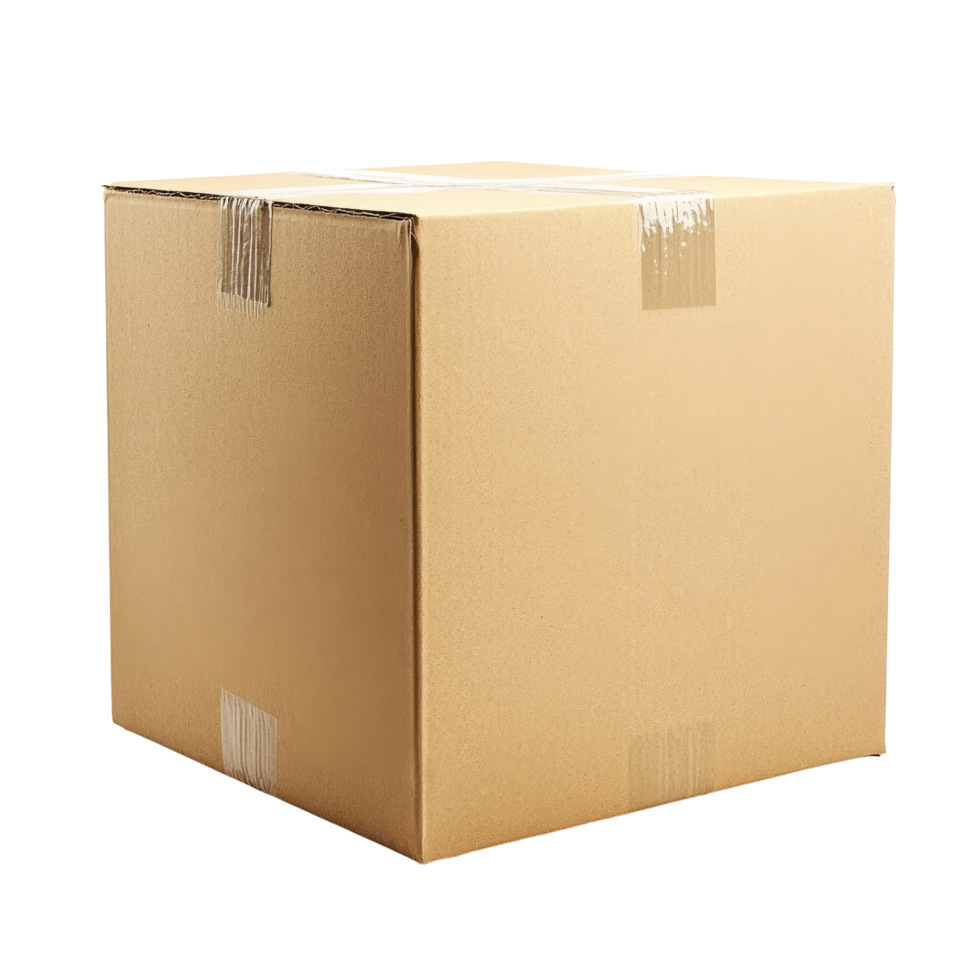 Closed cardboard box isolated on a transparent background for packaging, shipping, or storage activities in a simple, clean setting, Closed cardboard box isolated on transparent background png