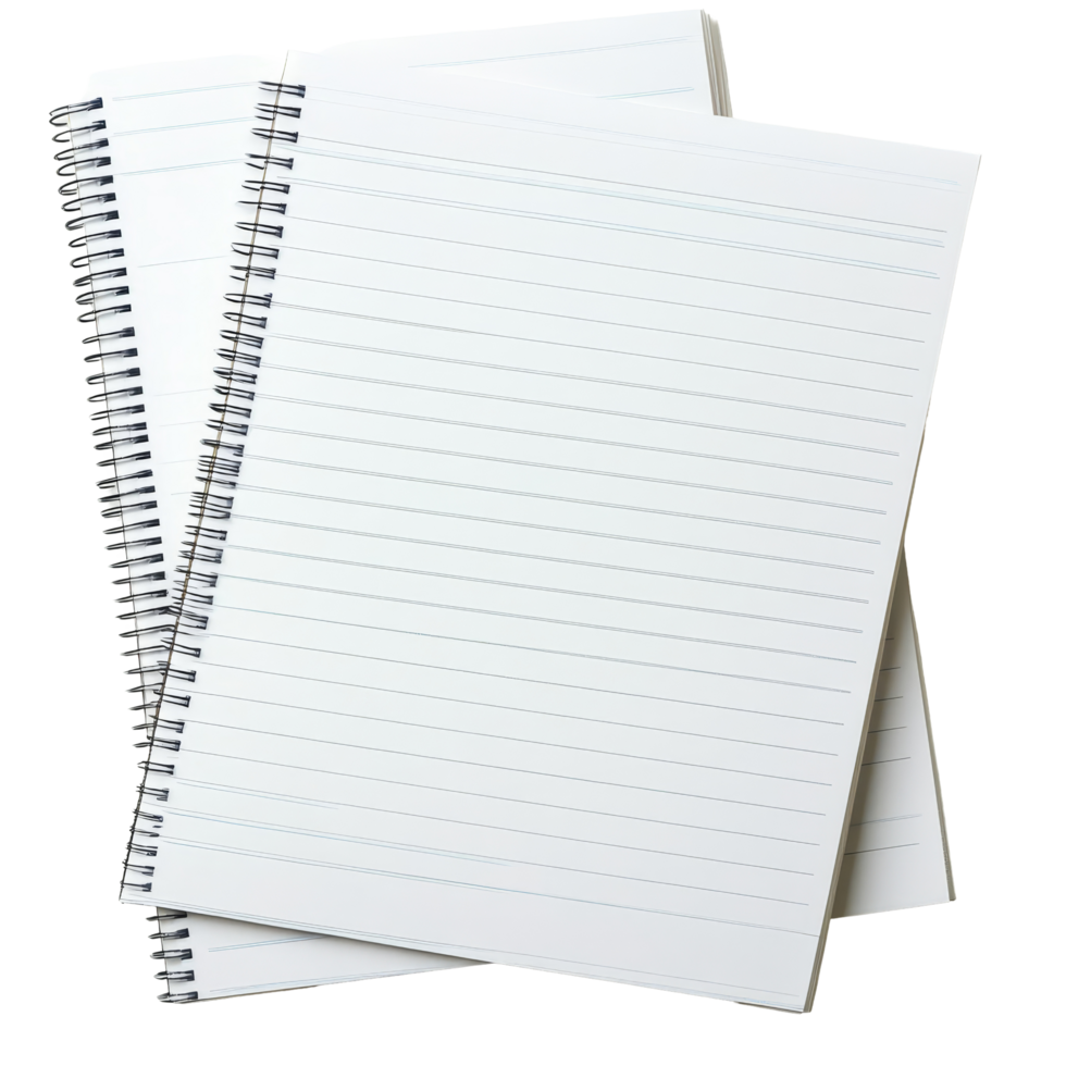 Lined notepad pages stacked on a clean transparent background ready for writing and notetaking activities, lined paper sheets or notepad pages on transparent backgroundfile png