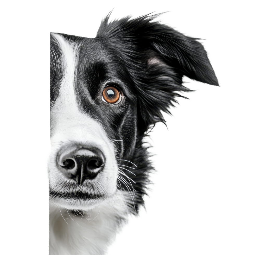 Adorable Border Collie sneaking its head out while hiding behind a transparent background, Border Collie Hiding and Sneaking Head Out Isolated on transparent background png
