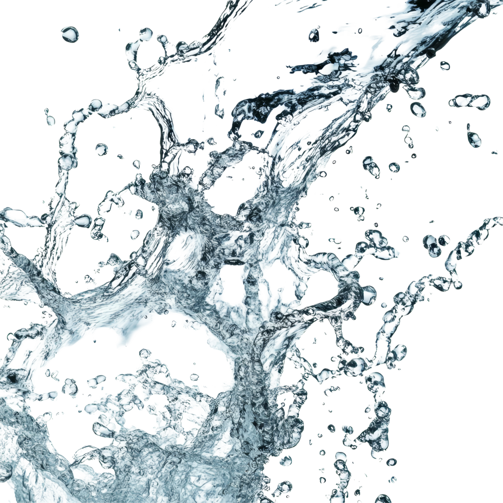 Dynamic splash of flowing water isolated on a transparent background capturing energy and movement in various shapes, Flowing water splash isolated png