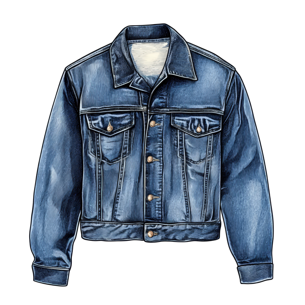 Slim fit denim jacket with detailed stitching and pockets on transparent backdrop for fashion use, Jean Jacket slim fit isolated on transparent background png