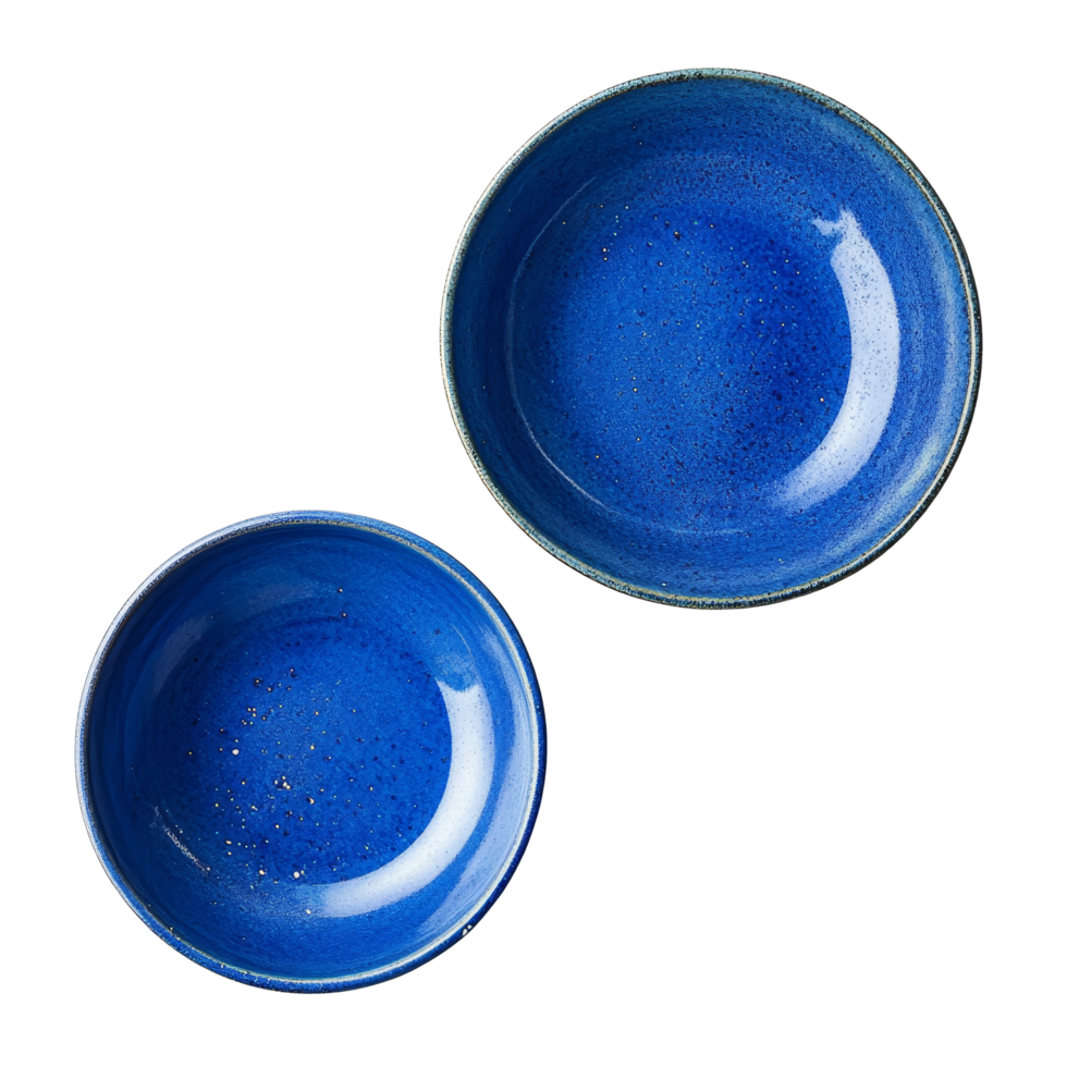 A blue plate and matching bowl are positioned on a transparent surface, highlighting their sleek design, blue plate and bowl on transparent background png