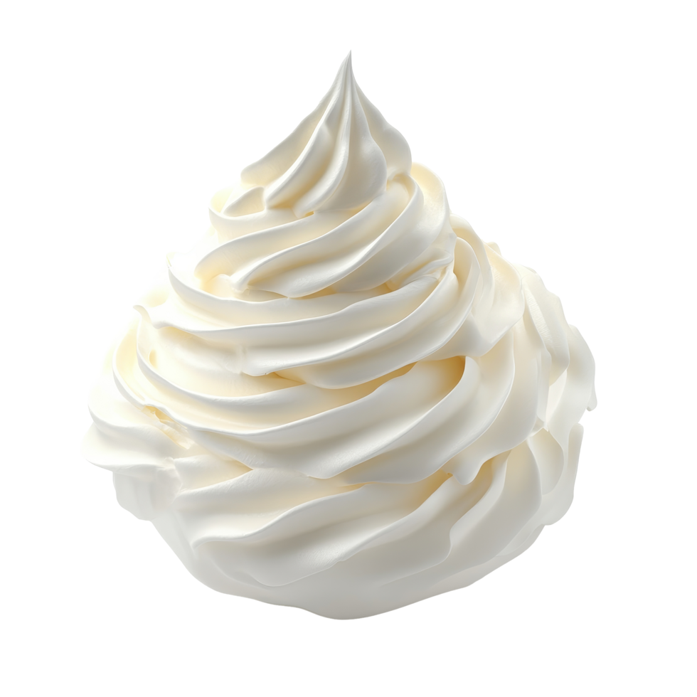 Fluffy whipped cream swirl isolated on a transparent background ideal for desserts and confections, Fluffy Whipped Cream Swirl isolated on transparent background png