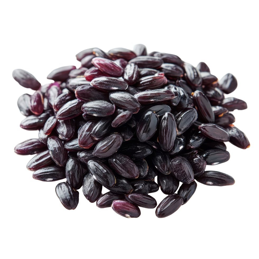 Nutritious Riceberry rice grains isolated on a transparent background showcasing their unique dark color and organic quality, Riceberry isolated on transparent background png