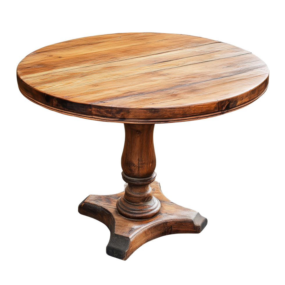 Elegant round wooden table showcased on a minimalist transparent background ideal for home decor display, Beautiful round wooden table isolated on a transparent background png