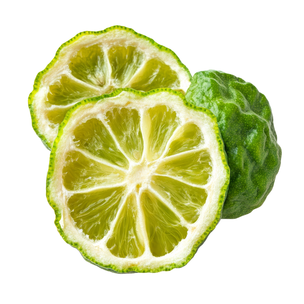 Fresh bergamot slice with vibrant green flesh on a clean transparent background, bergamot slice isolated on transparent background png
