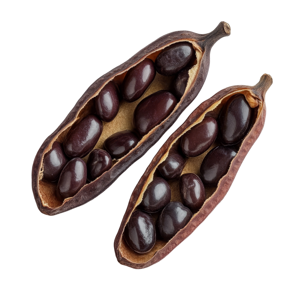 Bitter bean pods on a transparent background showcasing their dark seeds and unique shape, Bitter bean on transparent background png