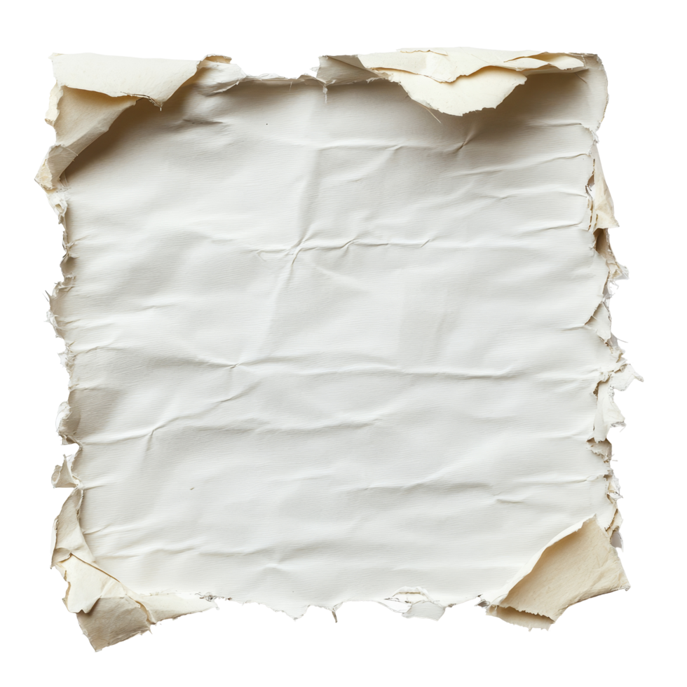 A piece of torn paper with frayed edges lying on a clean transparent background, Torn note paper on transparent backgroundfile png