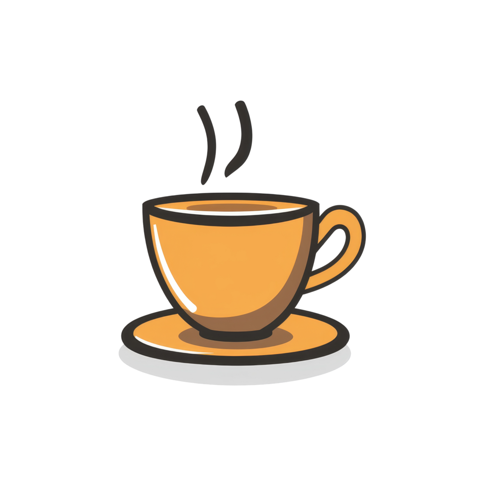 A vibrant coffee cup illustration sitting on a saucer with steam rising, perfect for beveragerelated designs and themes, Coffee icon isolated on transparent background png