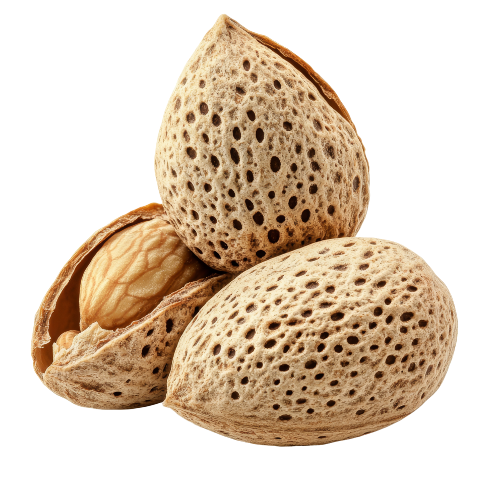 Fresh almonds with shells isolated on a clean transparent background for culinary and health uses, Group of almonds nut with shell isolated on transparent background png