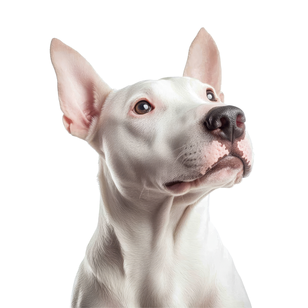 This Bull Terrier stands proudly against a transparent background, highlighting its distinctive face and attentive expression, Bull Terrier dog isolated on transparent background png